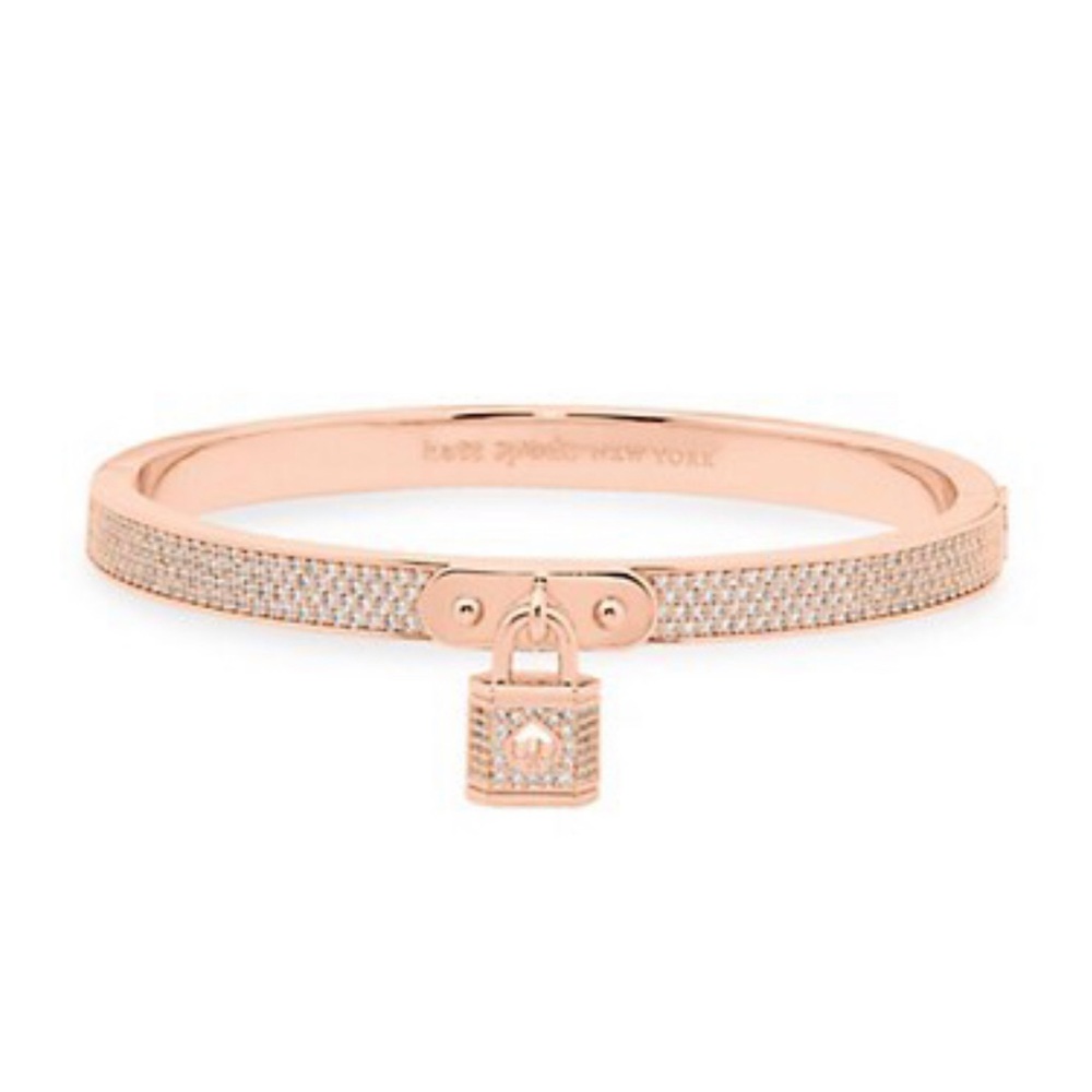 Authentic Kate Spade Lock And Spade Rose Goldtone & Cubic Zirconia Pavé Bangle